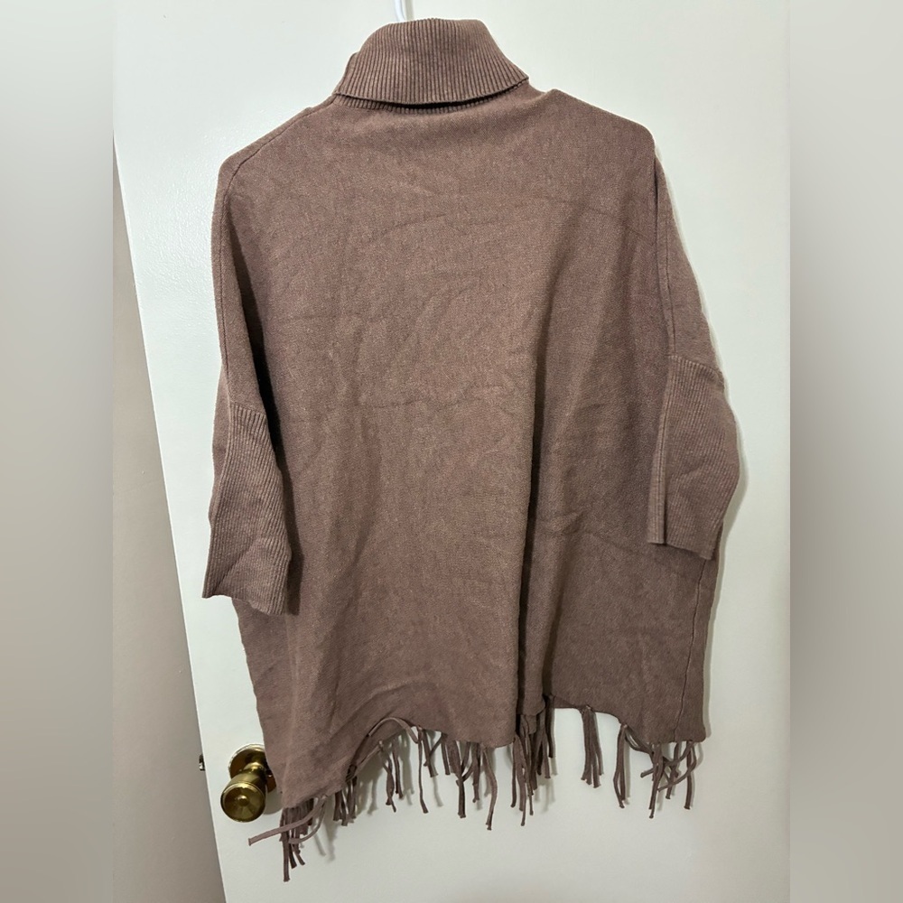 Voy Oversized Turtleneck Drop Shoulder Fringe Sweater Size S - Picture 5 of 5